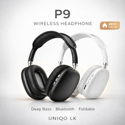 P9 Wireless Headphones Bluetooth Headset Deep Bass Over-Ear Foldable Stereo Headphone | TF Card AUX Support | Android iOS Compatible | Black White - Black