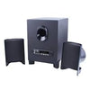 Black computer speakers on a white background