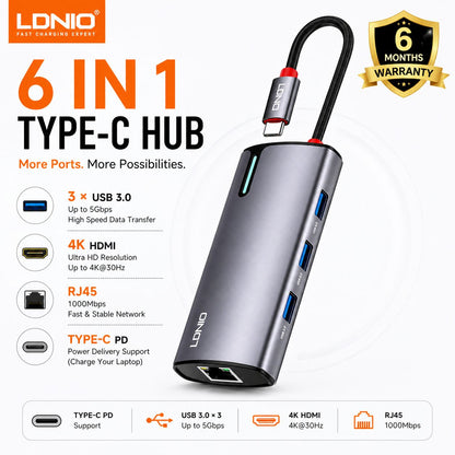 LDNIO 6 in 1 Type C Hub